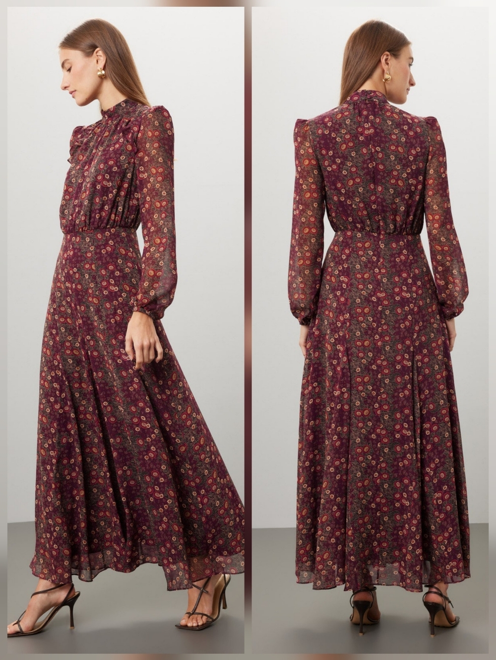 SALONI Akina Wine Jacqui-B Dress A-line Long Sleeves Mock Neck Size 0